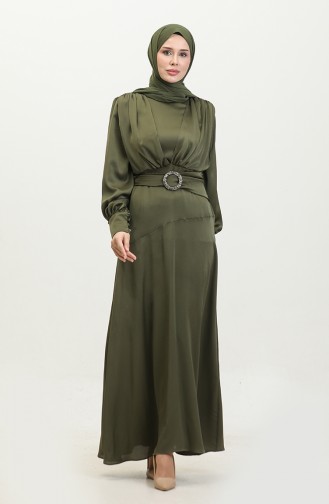 Mehrlagiges Abendkleid Aus Satin 6001-04 Khaki 6001-04