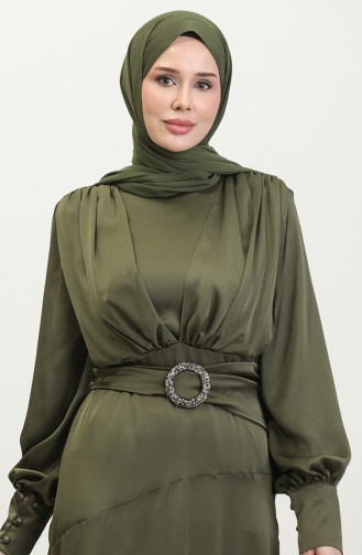 Mehrlagiges Abendkleid Aus Satin 6001-04 Khaki 6001-04