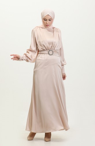 Laminated Satin Evening Dress Dress 6001-07 Stone 6001-07
