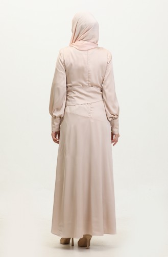 Laminated Satin Evening Dress Dress 6001-07 Stone 6001-07
