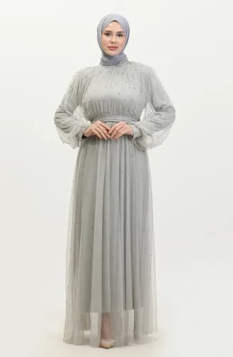 Robe De Soirée Tulle Perlé 6233-01 Gris Clair 6233-01
