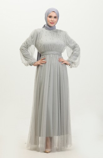 Pearl Tulle Evening Dress 6233-01 Light Gray 6233-01