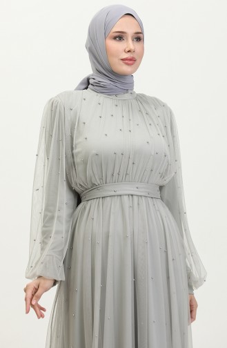 Pearl Tulle Evening Dress 6233-01 Light Gray 6233-01