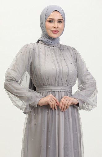 Abendkleid Aus Perlenbesetztem Tüll 6233-02 Grau 6233-02