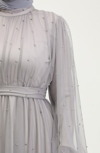 Abendkleid Aus Perlenbesetztem Tüll 6233-02 Grau 6233-02