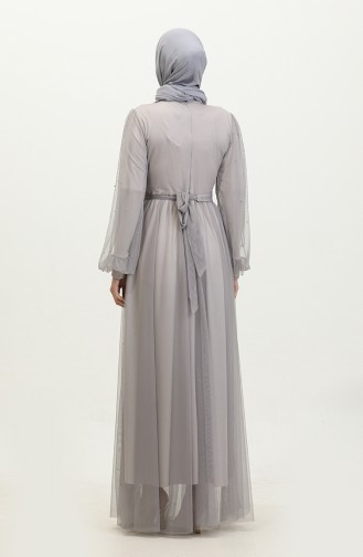 Abendkleid Aus Perlenbesetztem Tüll 6233-02 Grau 6233-02