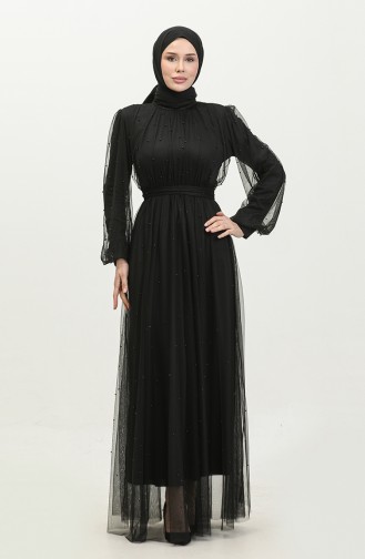 Pearl Tulle Evening Dress 6233-03 Black 6233-03