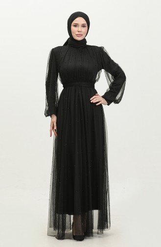 Abendkleid Aus Perlenbesetztem Tüll 6233-03 Schwarz 6233-03