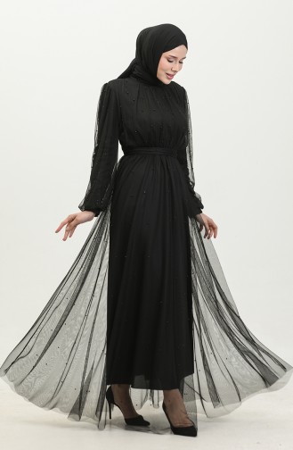 Robe De Soirée Tulle Perlé 6233-03 Noir 6233-03