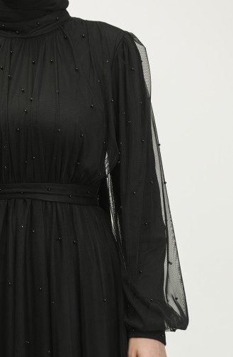 Robe De Soirée Tulle Perlé 6233-03 Noir 6233-03