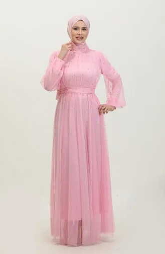 Robe De Soirée Tulle Perlé 6233-04 Rose 6233-04