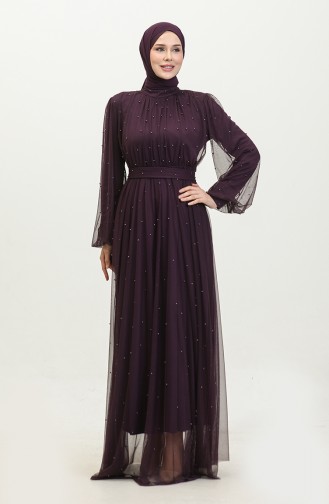 Pearl Tulle Evening Dress 6233-07 Purple 6233-07