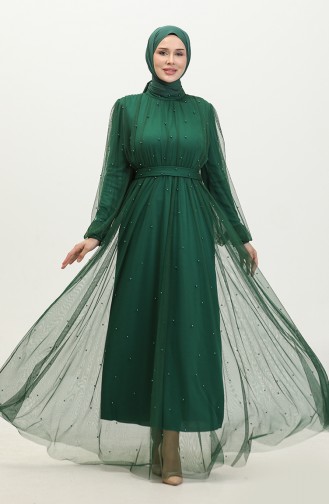 Robe De Soirée Tulle Perlé 6233-08 Vert Emeraude 6233-08