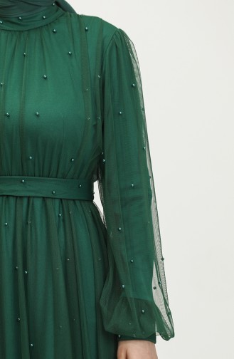 Robe De Soirée Tulle Perlé 6233-08 Vert Emeraude 6233-08