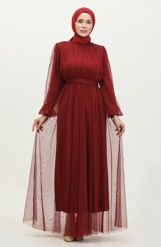 Robe De Soirée Tulle Perlé 6233-09 Rouge Claret 6233-09