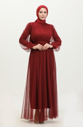 Robe De Soirée Tulle Perlé 6233-09 Rouge Claret 6233-09