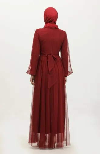 Abendkleid Aus Perlenbesetztem Tüll 6233-09 Weinrot 6233-09