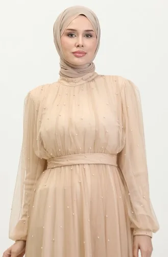 Robe De Soirée Tulle Perlé 6233-10 Beige 6233-10