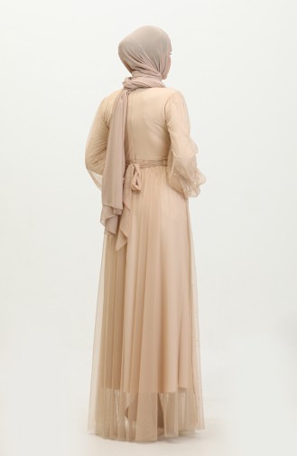 Robe De Soirée Tulle Perlé 6233-10 Beige 6233-10