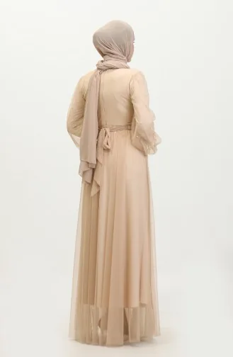 Robe De Soirée Tulle Perlé 6233-10 Beige 6233-10