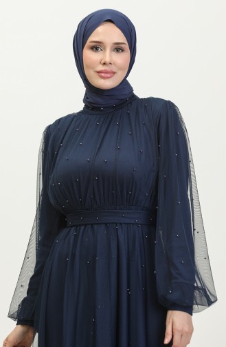 Abendkleid Aus Perlenbesetztem Tüll 6233-11 Marineblau 6233-11