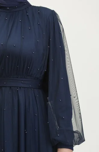 Robe De Soirée Tulle Perlé 6233-11 Bleu Marine 6233-11