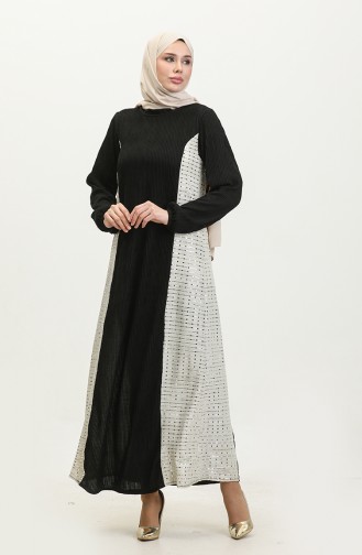 Neva Sequin Garnished Dress 0332-02 Black Beige 0332-02