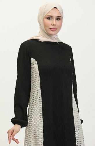 Neva Sequin Garnished Dress 0332-02 Black Beige 0332-02