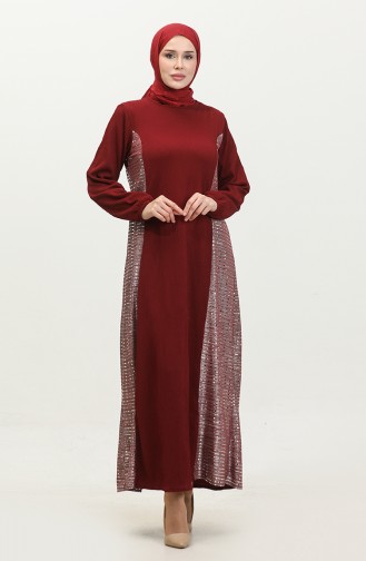 Neva Kleid Mit Paillettenverzierung 0332-05 Weinrot Silber 0332-05