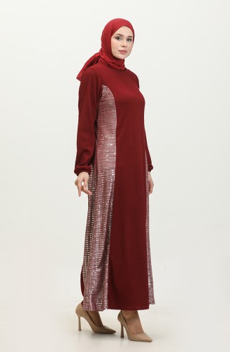 Neva Kleid Mit Paillettenverzierung 0332-05 Weinrot Silber 0332-05