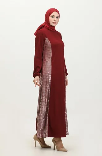Neva Kleid Mit Paillettenverzierung 0332-05 Weinrot Silber 0332-05