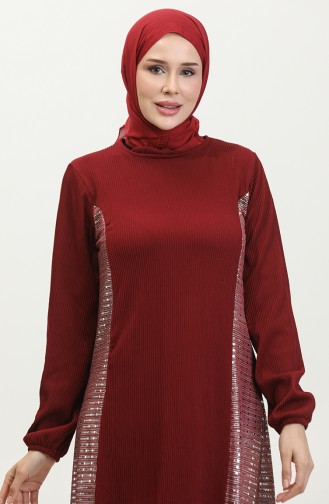 Neva Sequin Garnished Dress 0332-05 Claret Red Silver 0332-05