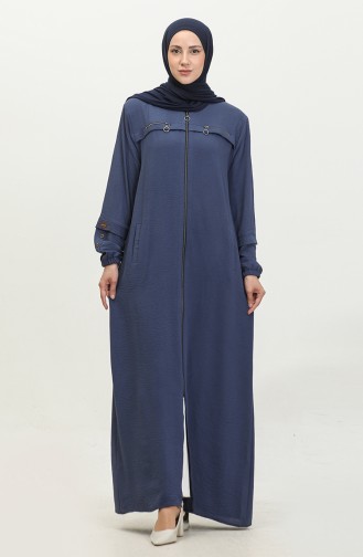 Abaya Femme Grande Taille à Manches Boutonnées Pour L`Été 5040 Bleu Marine 5040.Lacivert