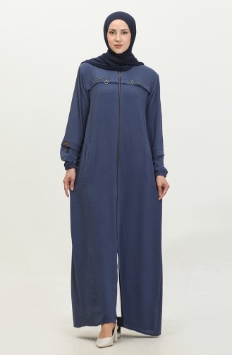 Grote Maat Abaya Voor Dames Met Knoopmouwen Voor De Zomer 5040 Marineblauw 5040.Lacivert