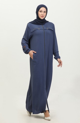 Abaya Femme Grande Taille à Manches Boutonnées Pour L`Été 5040 Bleu Marine 5040.Lacivert