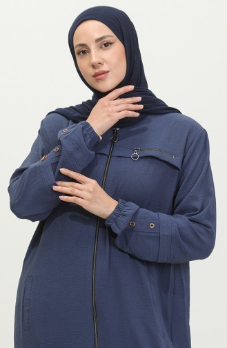 Grote Maat Abaya Voor Dames Met Knoopmouwen Voor De Zomer 5040 Marineblauw 5040.Lacivert