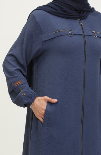 Abaya Femme Grande Taille à Manches Boutonnées Pour L`Été 5040 Bleu Marine 5040.Lacivert