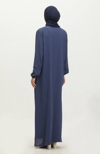 Abaya Femme Grande Taille à Manches Boutonnées Pour L`Été 5040 Bleu Marine 5040.Lacivert