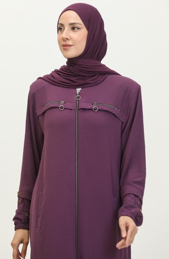 Abaya Femme Grande Taille Avec Manches Bouton Détaillé Eté 5040 Prune 5040.Mürdüm