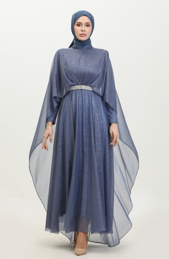 Damen-Abendkleid In Übergröße Mit Umhang Und Glitzer 8098 Blau 8098.Mavi