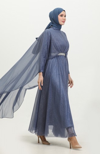 Damen-Abendkleid In Übergröße Mit Umhang Und Glitzer 8098 Blau 8098.Mavi