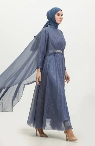 Damen-Abendkleid In Übergröße Mit Umhang Und Glitzer 8098 Blau 8098.Mavi