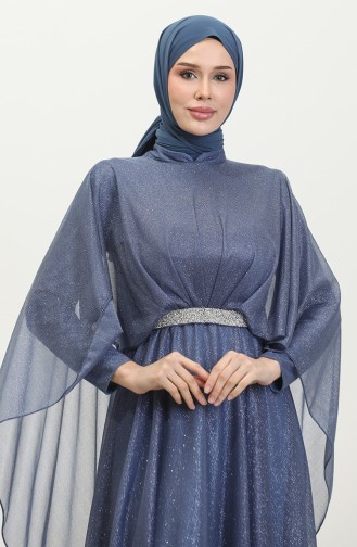 Damen-Abendkleid In Übergröße Mit Umhang Und Glitzer 8098 Blau 8098.Mavi