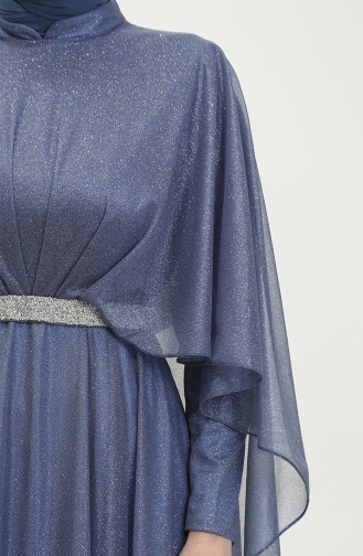 Women`s Plus Size Evening Dress With Cape And Glitter 8098 Blue 8098.Mavi