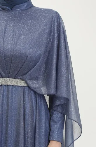 Damen-Abendkleid In Übergröße Mit Umhang Und Glitzer 8098 Blau 8098.Mavi