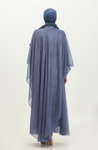 Damen-Abendkleid In Übergröße Mit Umhang Und Glitzer 8098 Blau 8098.Mavi