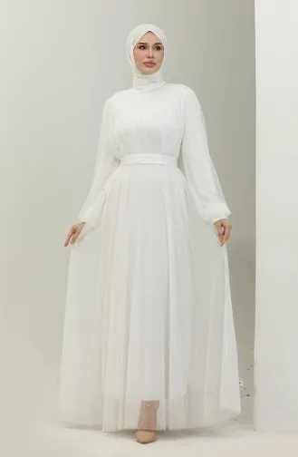 Robe De Soirée Tulle Perlé 6233-12 Blanc 6233-12