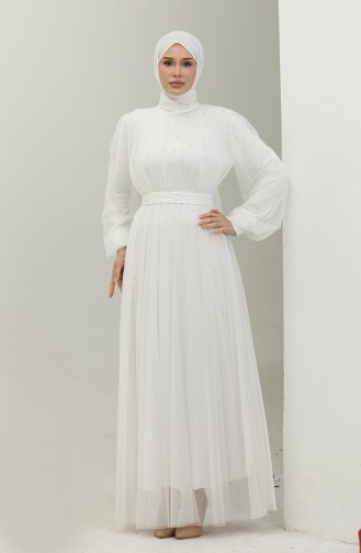 Robe De Soirée Tulle Perlé 6233-12 Blanc 6233-12