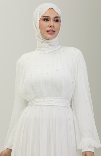 Abendkleid Aus Perlenbesetztem Tüll 6233-12 Weiß 6233-12