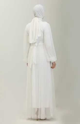 Robe De Soirée Tulle Perlé 6233-12 Blanc 6233-12